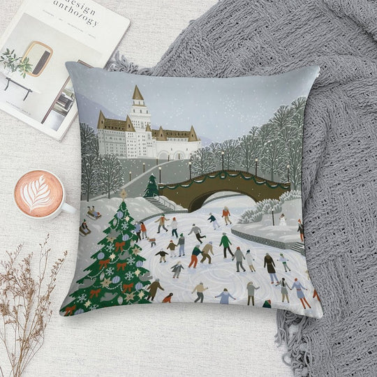 Ice Skating Pond Soft High-Density Material Throw Pillow