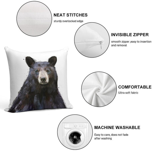 Black Bear Soft Anti-Pilling Throw Pillow