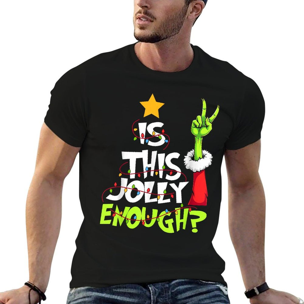 Is This Jolly Enough Funny Christmas Light Men Women  Heathered Texture T-Shirt