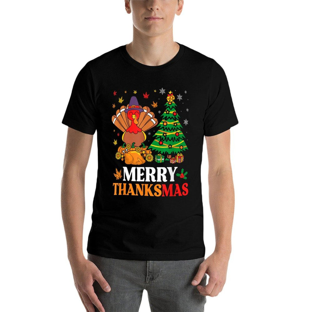 Merry Thanksmas Christmas Thanksgiving Funny Turkey  Eco-friendly Material T-Shirt