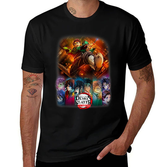 Demon Slayer Infinity Castle Tanjiro Anime Group Poster  Ribbed Collar T-Shirt