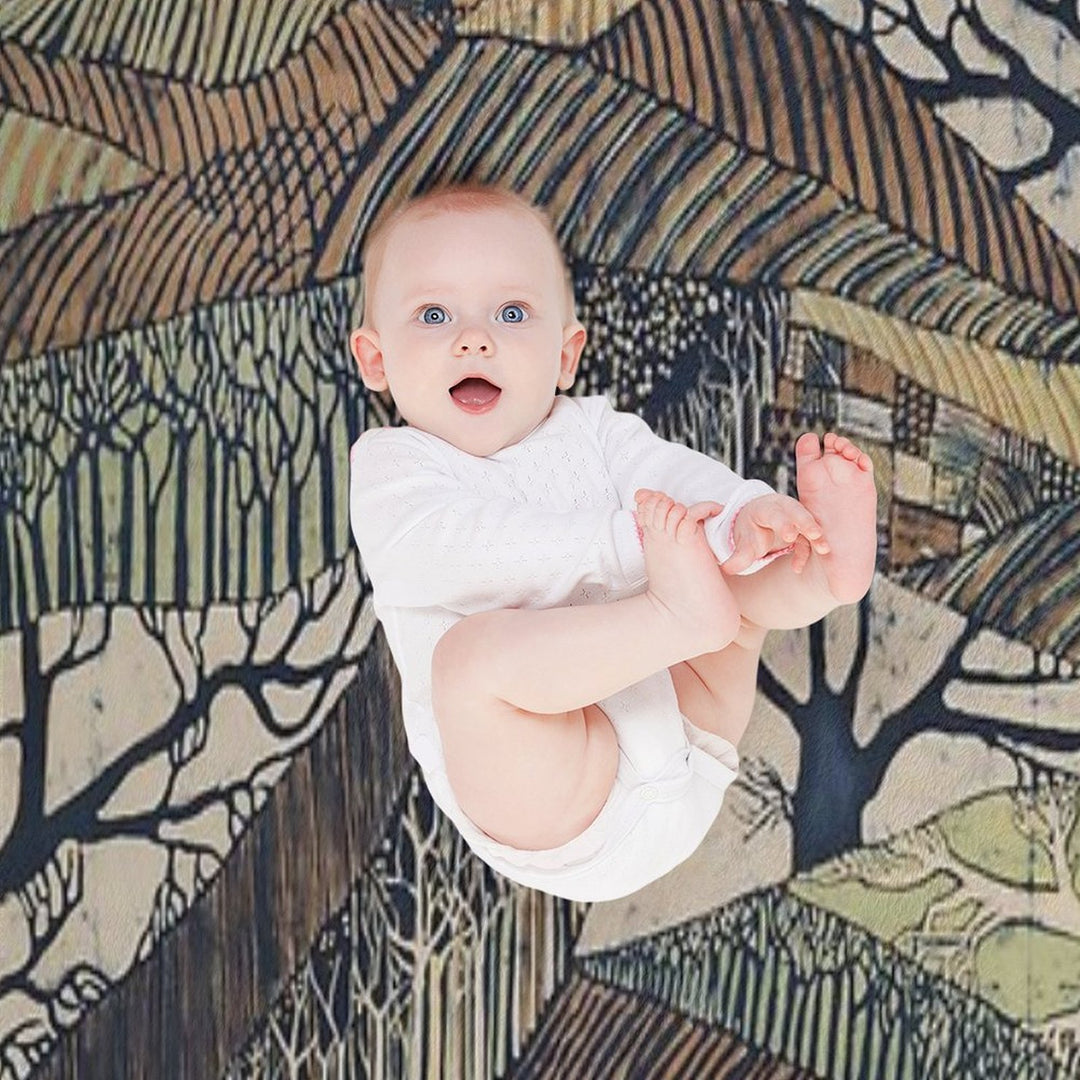 Marching Trees 1970's Batik Travel-friendly Throw Blanket