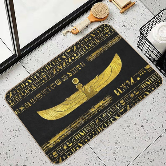 Golden Egyptian God Ornament on Black Leather  Pet-Safe Bath Mat