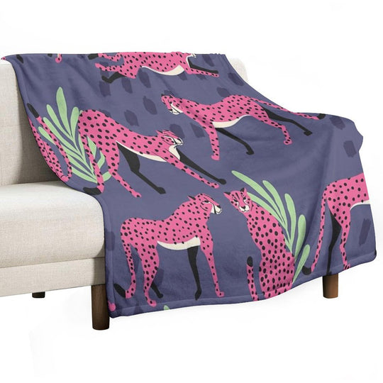 Pink Cheetahs on Purple Pattern Durable Throw Blanket