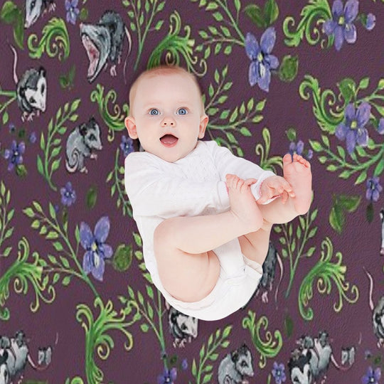 Opossum, Fern, & Violet Print Velvety-soft Throw Blanket
