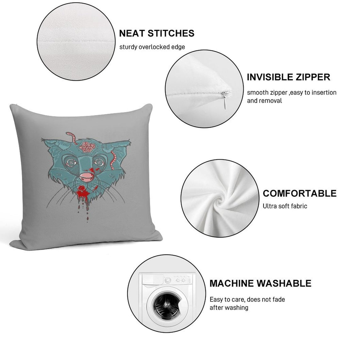 Zombie Frankenkitty Soft Skin-Friendly Throw Pillow