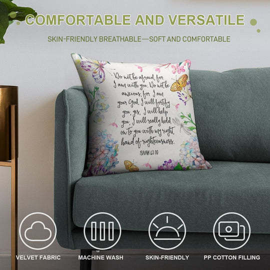 Isaiah 4110 (Flowers And Butterflies) Soft Reinforced Edging Throw Pillow