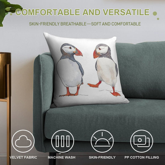 Puffin Friends Dancing - Illustration Soft Anti-Pilling Throw Pillow
