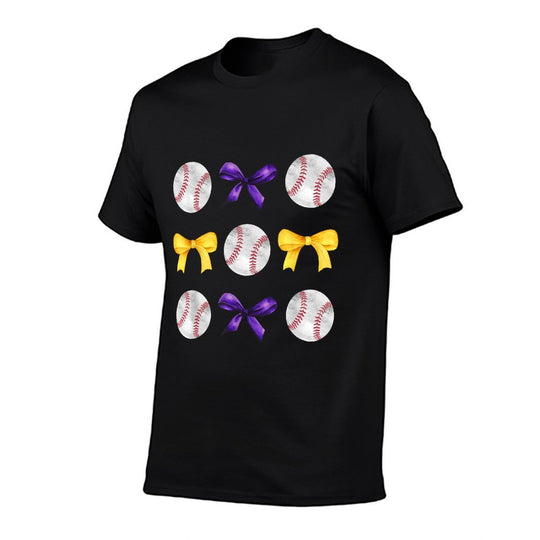 Baseballs  Purple Gold Bows Girls Ball Mom School Pride  Classic T-Shirt