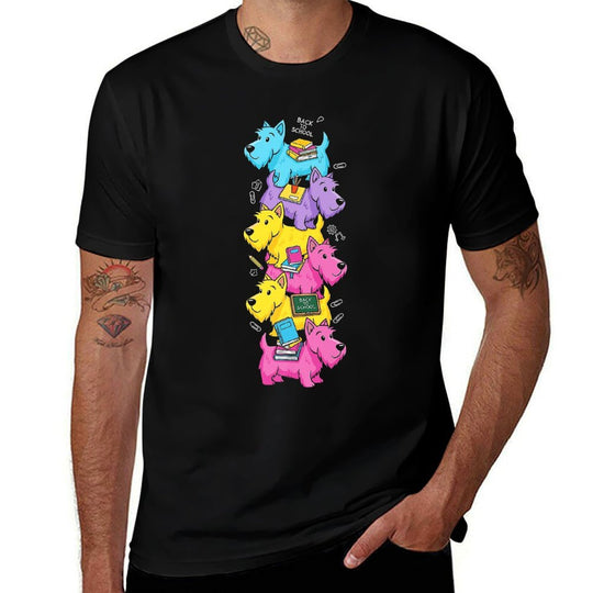Scottish Terrier Colorful Rainbow Back to School Boys Girls Premium  Slim-fit Cut T-Shirt