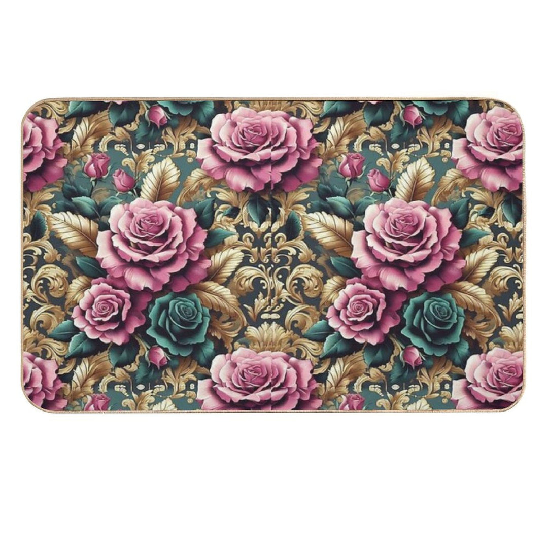 Dark Pink & Teal Baroque Roses  Toxin-Free Bath Mat