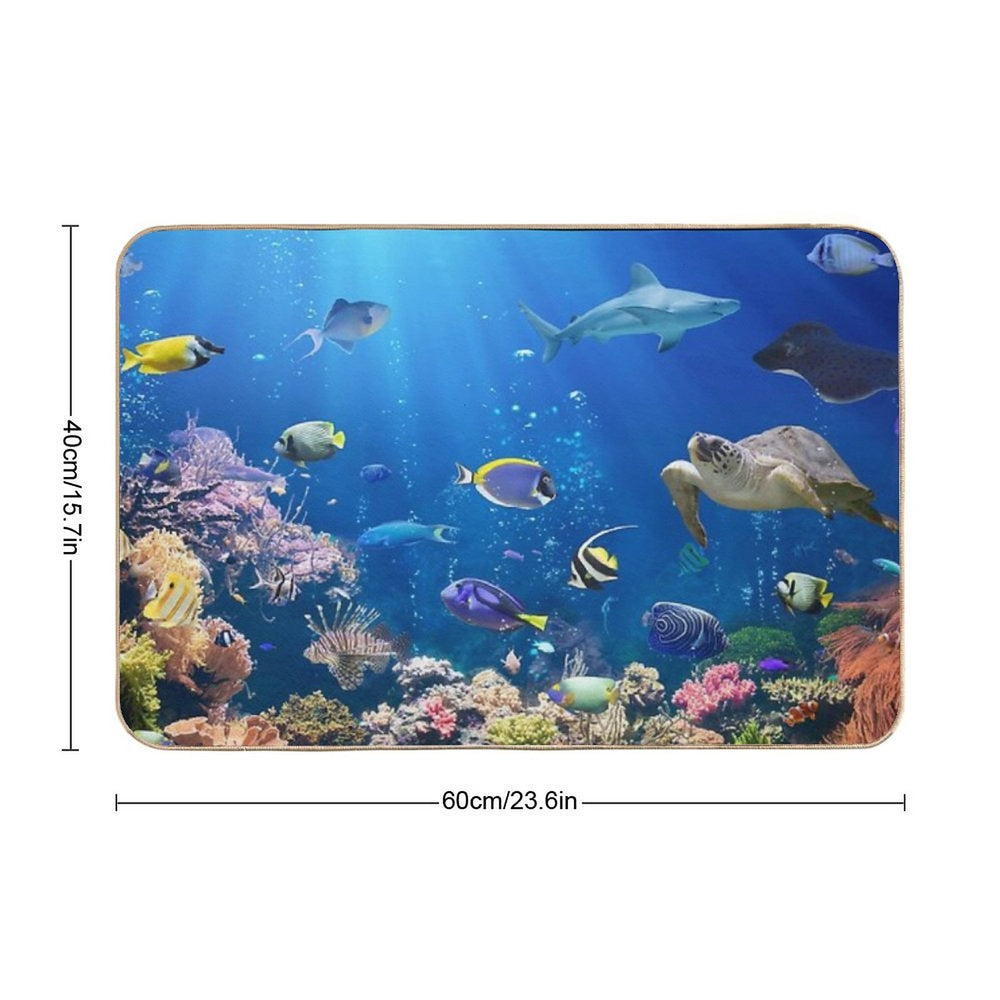 Aquarium - Fish Coral Turtle Shark  Slip-Resistant Bath Mat