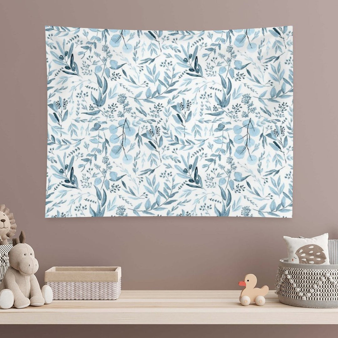 Little Blue Eucalyptus Leaves Botanical Pattern Tapestry
