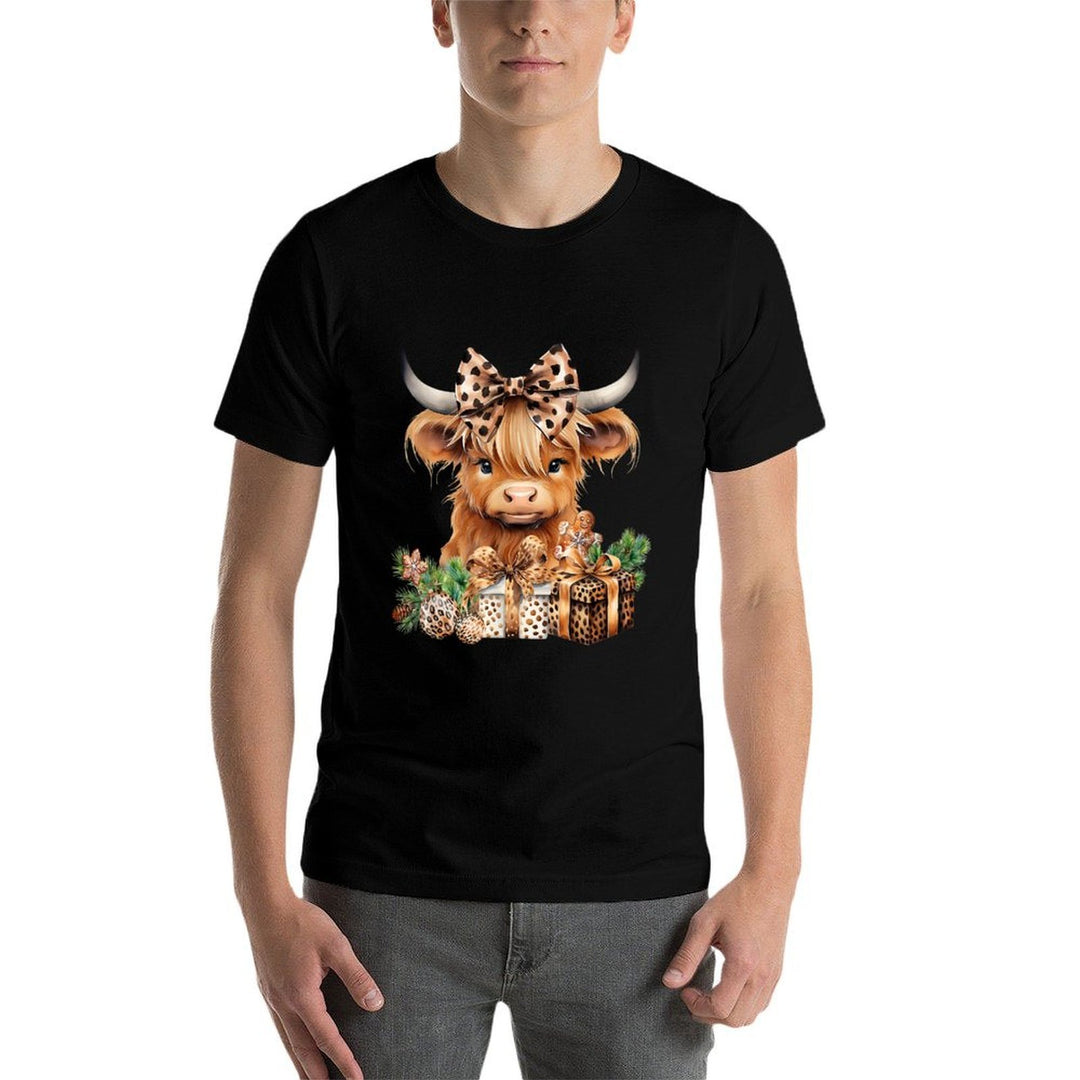 Baby Highland Cow Merry Christmas Leopard Cute Cow Farmer  Quick-drying T-Shirt