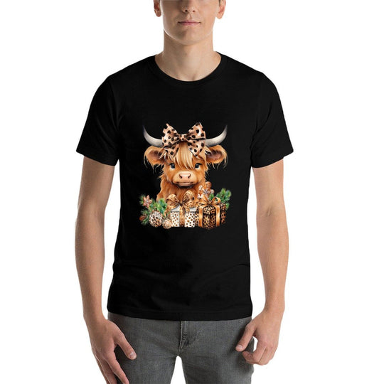 Baby Highland Cow Merry Christmas Leopard Cute Cow Farmer  Quick-drying T-Shirt
