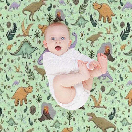 Dinosaurs in Green Sustainable Throw Blanket