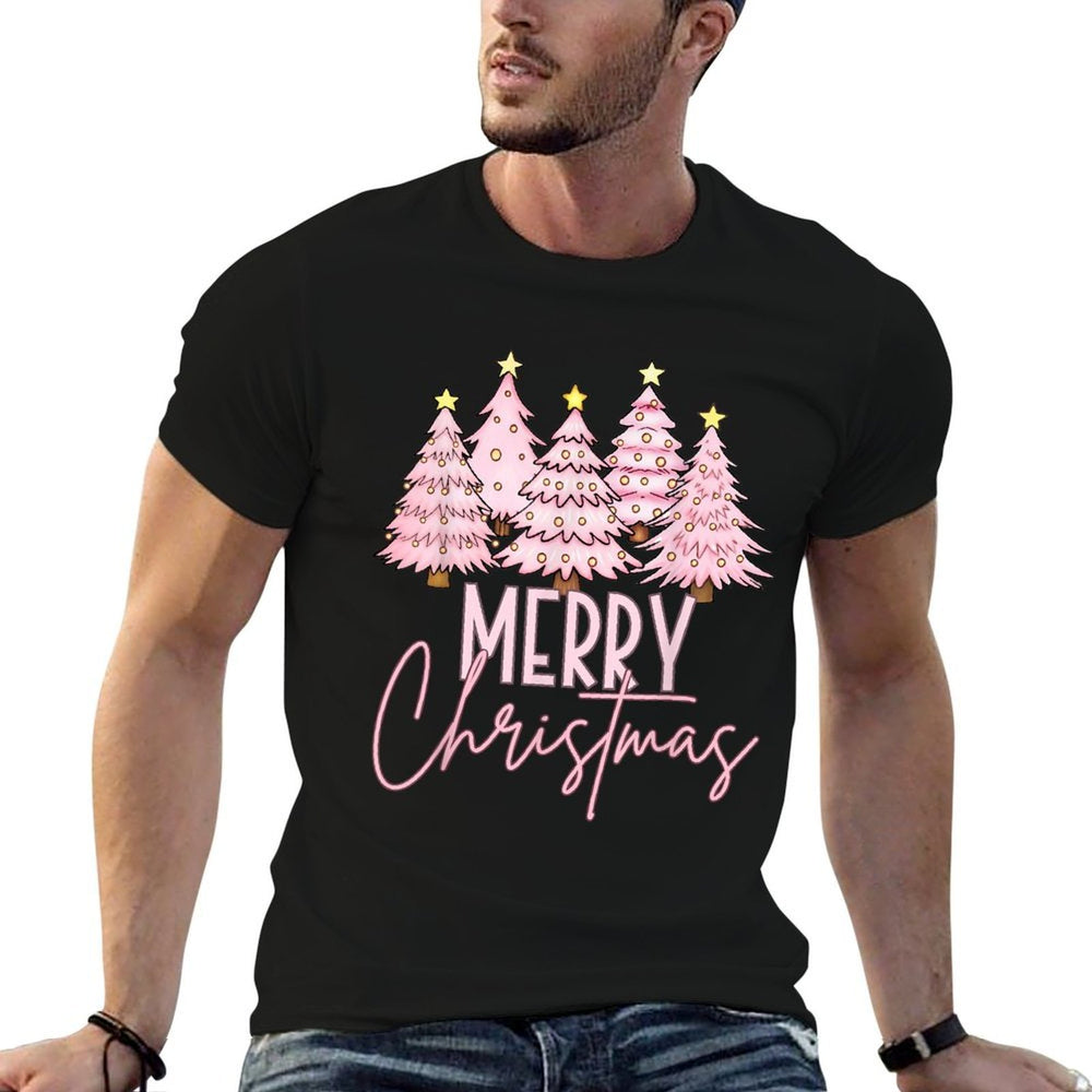 Pink Christmas Tree Merry And Bright Christmas Tree  Cotton T-Shirt
