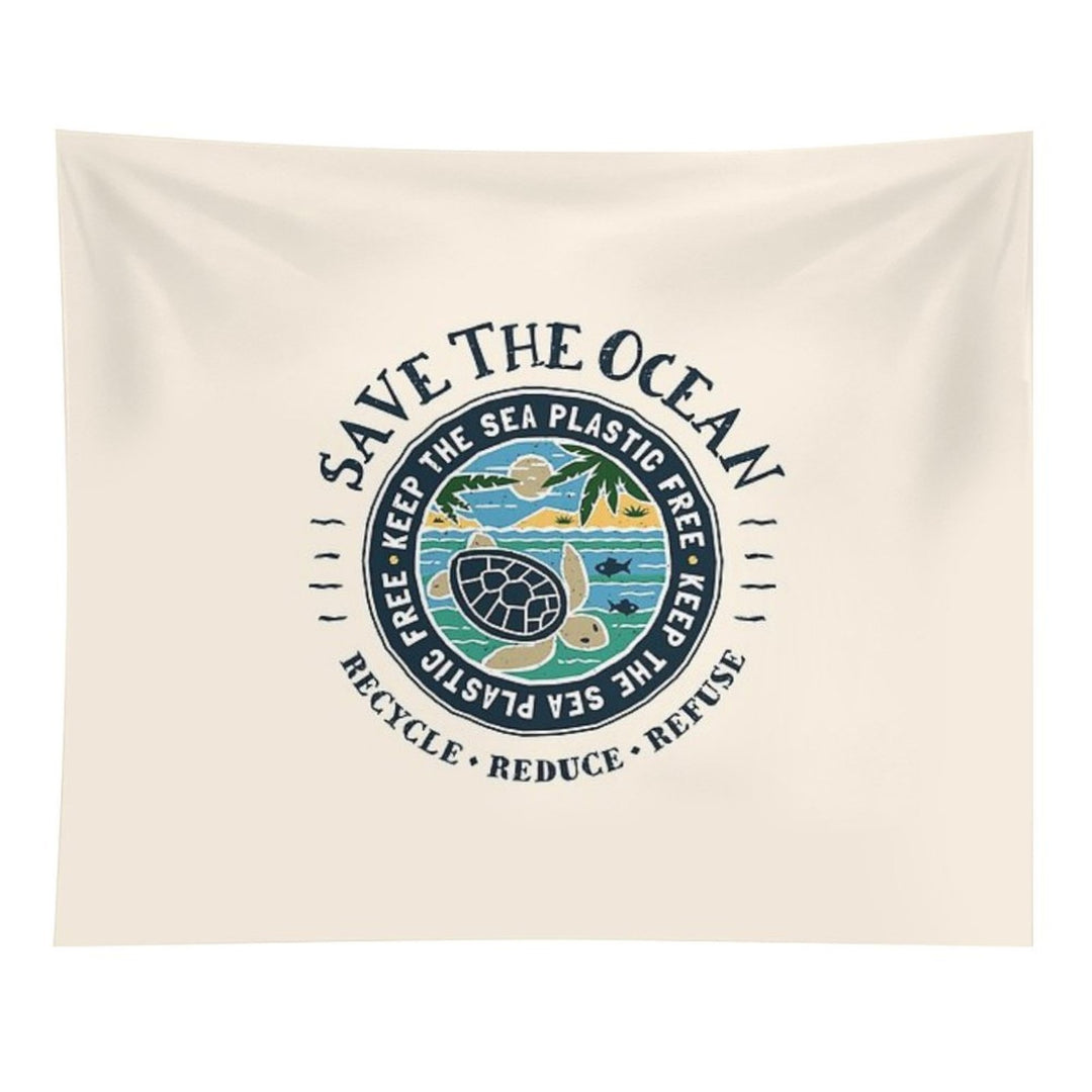 Save The Ocean Keep The Sea Plastic Free Turtle Scene Tapestry