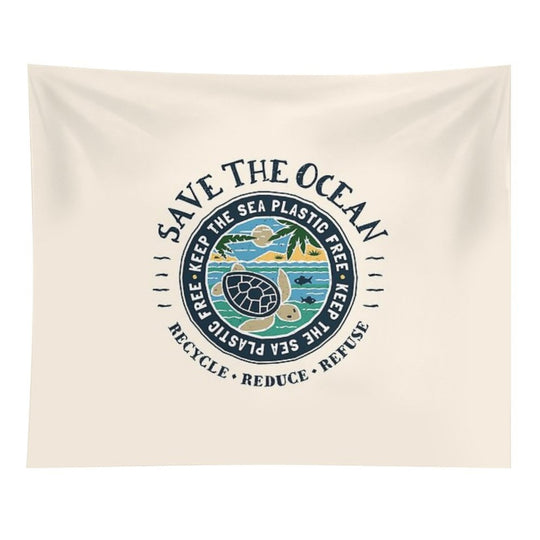 Save The Ocean Keep The Sea Plastic Free Turtle Scene Tapestry