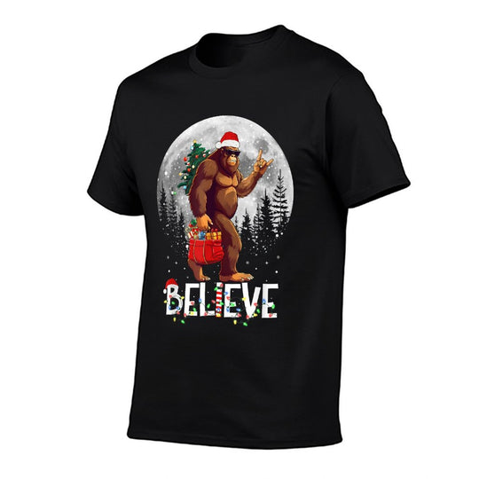 Santa Bigfoot Christmas Lights Funny Sasquatch Believe Xmas  Eco-friendly Material T-Shirt