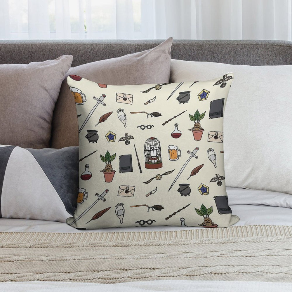 Owl And Wand Soft Short Plush Fabric Throw Pillow