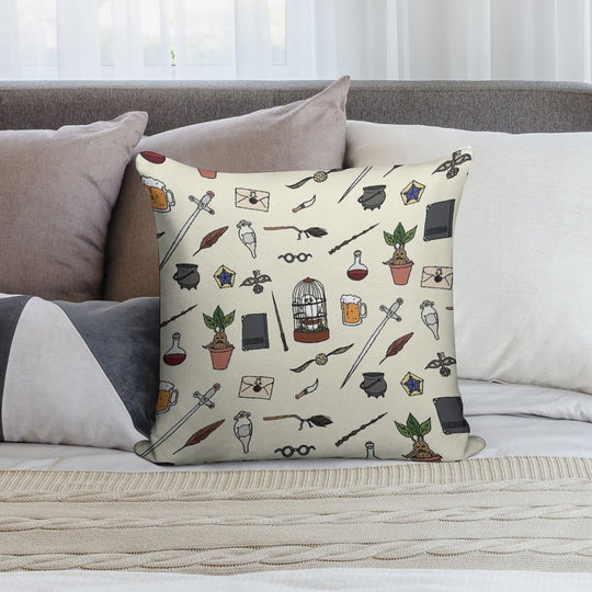 Owl And Wand Soft Short Plush Fabric Throw Pillow