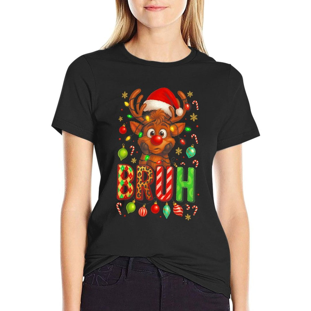 HUGvyn Bruh Christmas Deer Reindeer Boys Kids Xmas Pajamas  Versatile T-Shirt