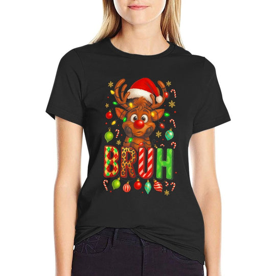 HUGvyn Bruh Christmas Deer Reindeer Boys Kids Xmas Pajamas  Versatile T-Shirt