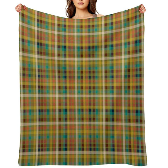 Retro Modern Plaid Pattern in Midcentury Mod Mustard, Olive, Orange, Teal, And Navy Eco-conscious Throw Blanket