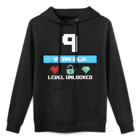 9th Birthday 9 Year Old Level Unlocked Bday Gifts Unisex Design Hoodie