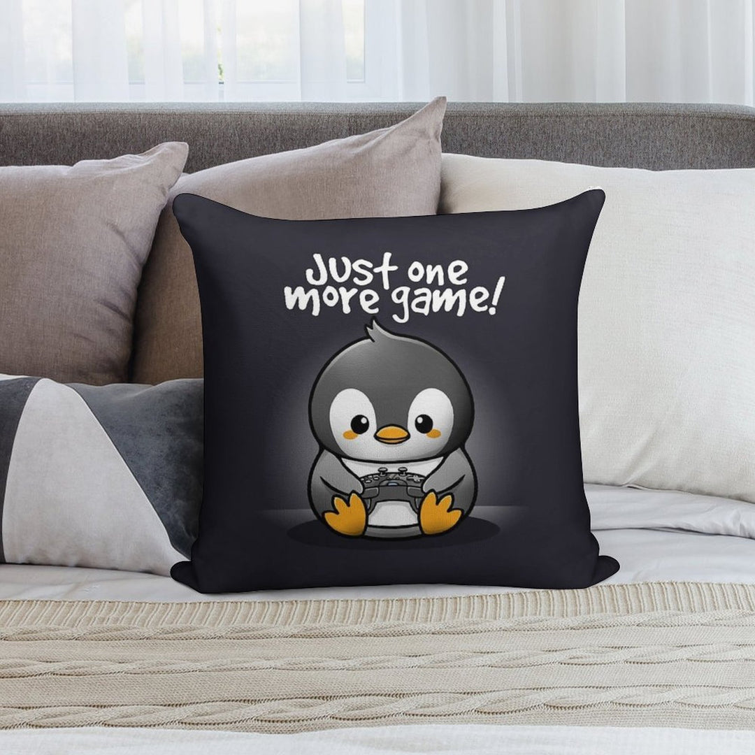 Pengin Just One More Game Soft Short Plush Fabric Throw Pillow