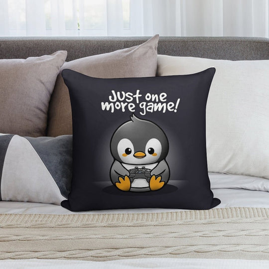 Pengin Just One More Game Soft Short Plush Fabric Throw Pillow