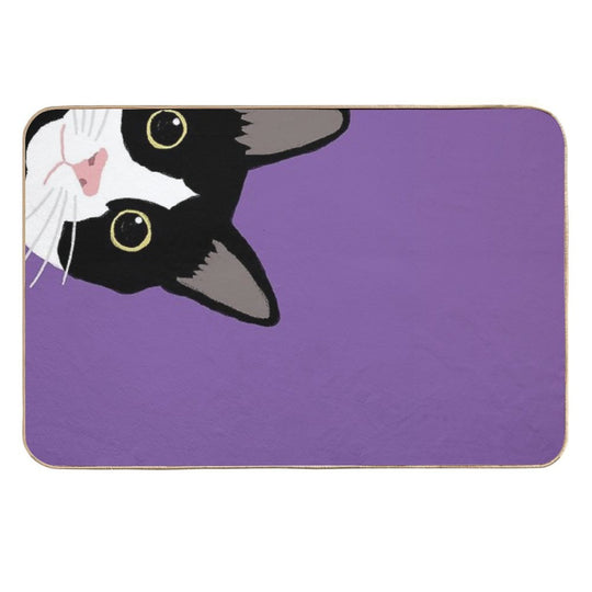 Peekaboo Tuxedo Cat with Wide Eyes  Easy To Clean Bath Mat