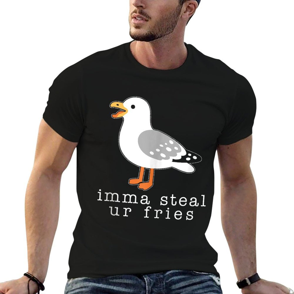 Imma Steal Ur Fries Women, Funny Cute Seagull Brid Meme  Fade-proof Color T-Shirt
