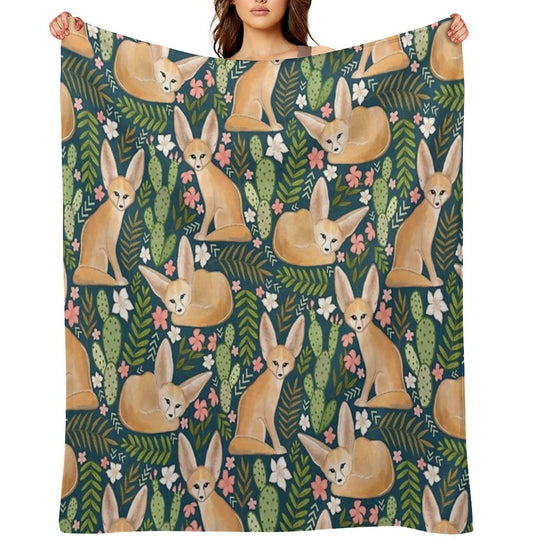 Fantastic Fennec Foxes on Navy Wrinkle-free Throw Blanket