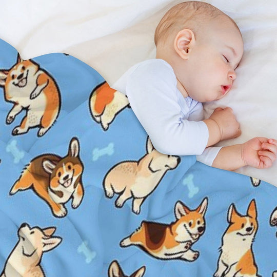 Jolly Corgis in Blue Sustainable Throw Blanket