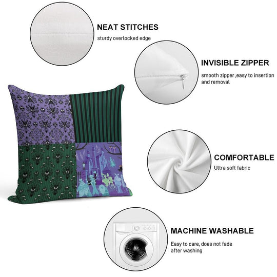 Haunted Mansion Pattern Soft Reinforced Edging Throw Pillow