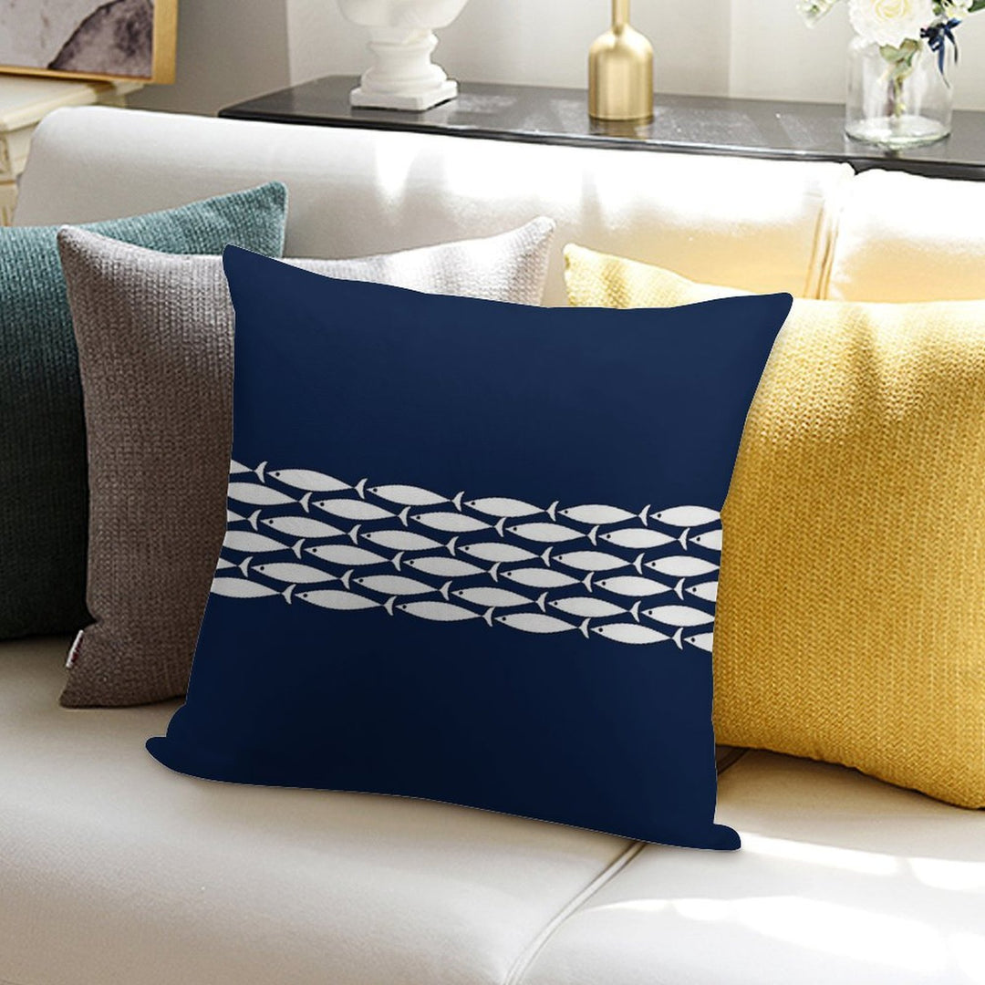 Fish Stripe 6 - Minimalist Midcentury Modern Fish in White And Nautical Navy Blue Soft Anti-Pilling Throw Pillow