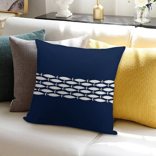 Fish Stripe 6 - Minimalist Midcentury Modern Fish in White And Nautical Navy Blue Soft Anti-Pilling Throw Pillow