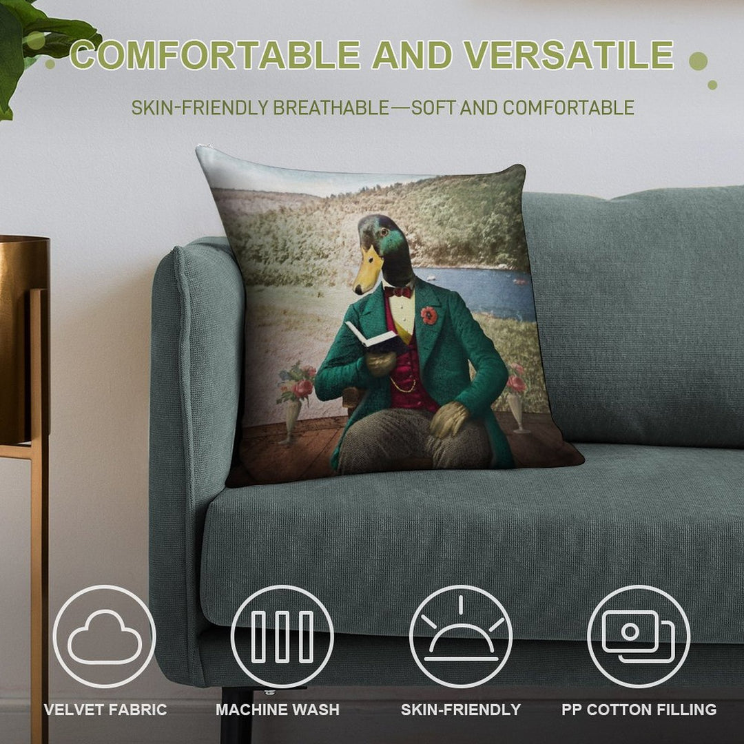 Monsieur Mallard Reading An Improving Book Soft Washable Throw Pillow