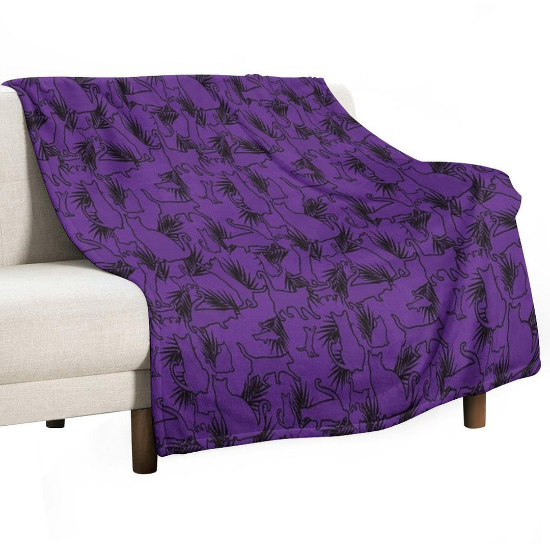 Feral Flora Gothic Cat Pattern with Jungle Flair in Black Shrink-resistant Throw Blanket
