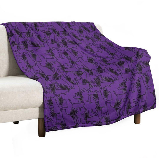 Feral Flora Gothic Cat Pattern with Jungle Flair in Black Shrink-resistant Throw Blanket