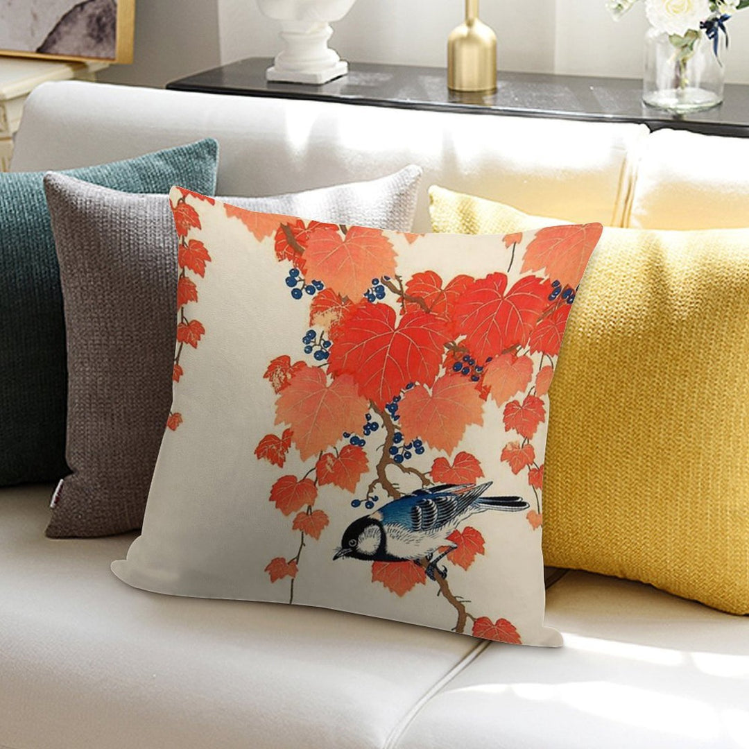 Vintage Japanese Jay And Autumn Grapevine Soft Anti-Pilling Throw Pillow