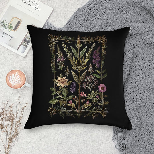 Dark Victorian Witch Herbs Soft Shrink-Resistant Throw Pillow
