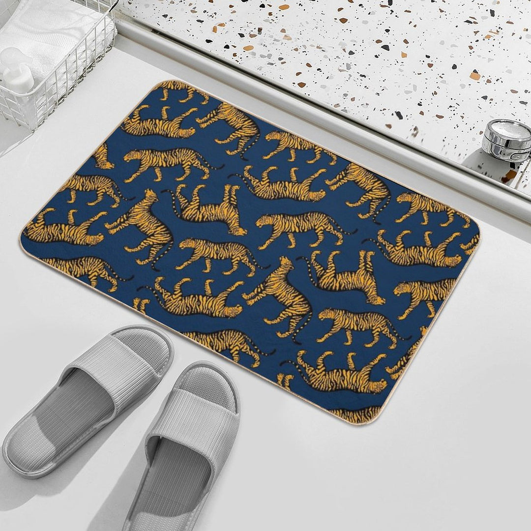 Tigers (Navy Blue And Marigold)  Pet-Safe Bath Mat
