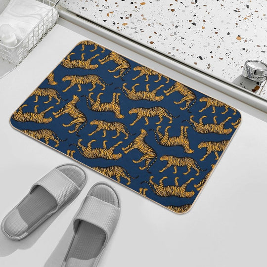 Tigers (Navy Blue And Marigold)  Pet-Safe Bath Mat