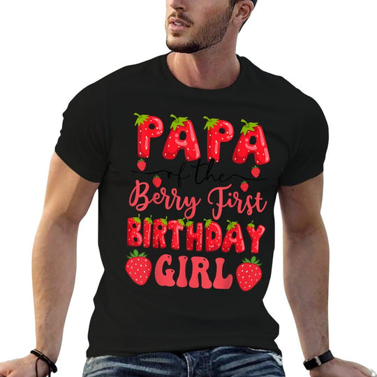 Papa Of The Berry First Birthday Girl Strawberry Lover  Easy-care T-Shirt