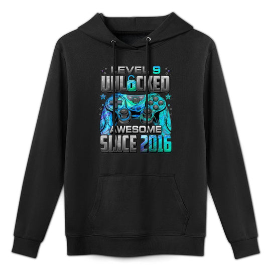 Level 9 Unlocked Awesome Since 2016 9th Birthday Gaming Shape Retention Hoodie