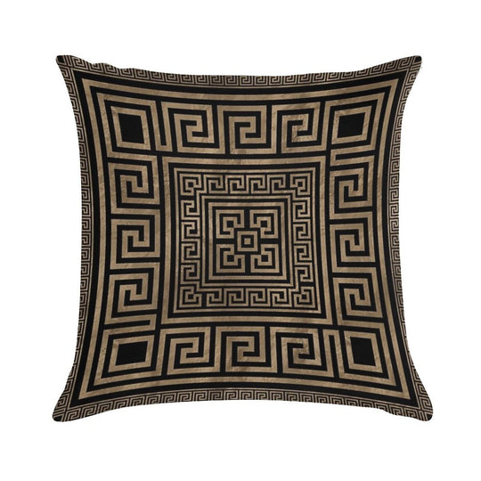 Greek Key Ornament - Greek Meander -Gold on Black Soft Skin-Friendly Throw Pillow