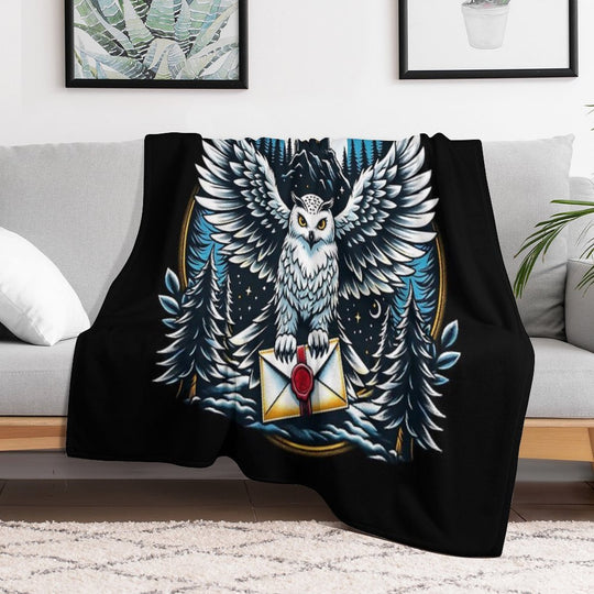 An Owl Messenger in A Mystical Night - Fantasy Travel-friendly Throw Blanket